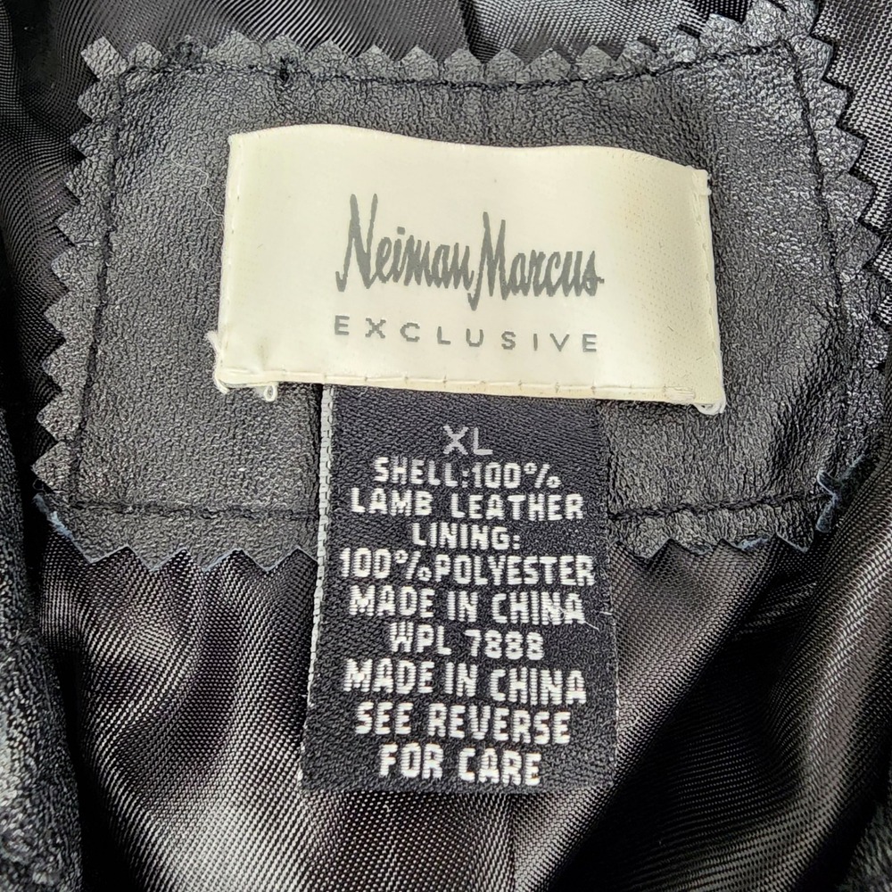 Neiman Marcus Exclusive Vintage Black Quilted Lamb Leather Jacket Coat Womens XL - Picture 2 of 12